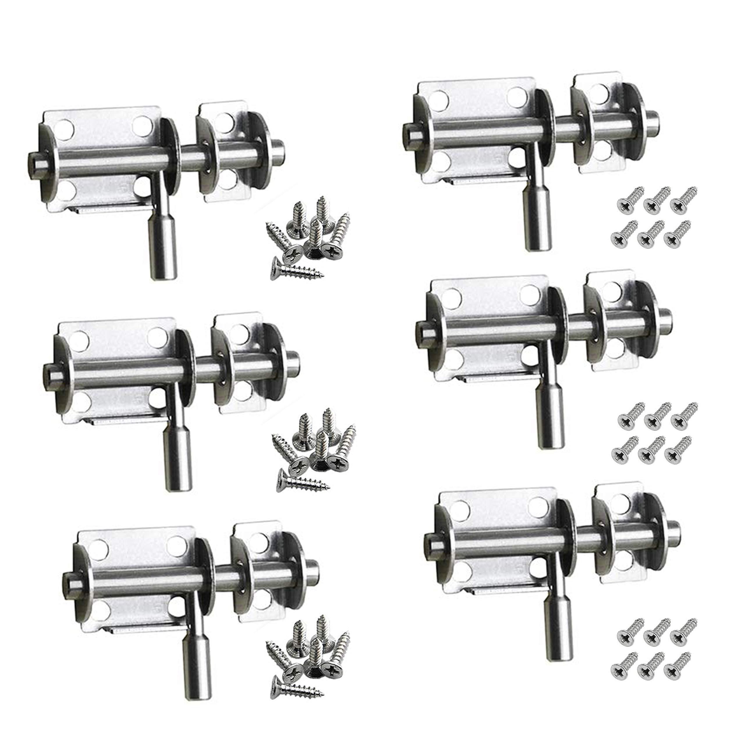 JESSTOLO 6 Pcs Stainless Steel Sliding Door Latch Locks with Screws for Bathroom, Bedroom, Shed, Internal Doors