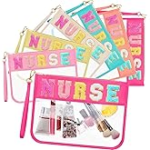 Kacctyen 6 Pcs Nurse Bags Chenille Letter Clear Makeup Bag with Zipper Waterproof Cosmetic Toiletry Pouch with Handle Gym Travel Summer Gifts for Girls Women Nurse (Multicolor, Nurse)