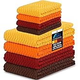 QAJ 100% Cotton Kitchen Towels and Dishcloths Set, Pack of 8 Super Absorbent 16" x 25" Kitchen Towels and 13" x 13" Dish Cloths (400 GSM)