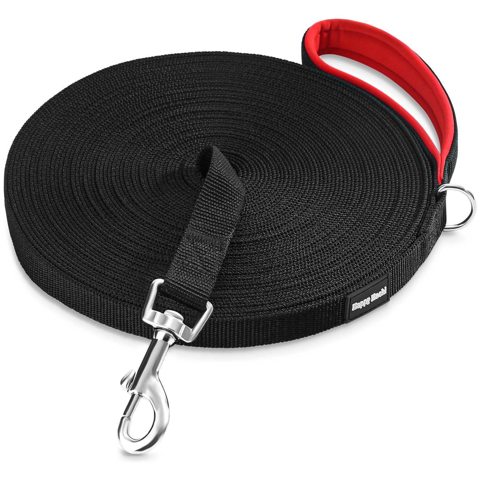 HAPPY HACHI Dog Training Lead, Long Line Nylon Leash for Small Medium Large Dogs Puppy Pets Recall Training, Obedience Tracking, Backyard (Black, 33m/100ft)