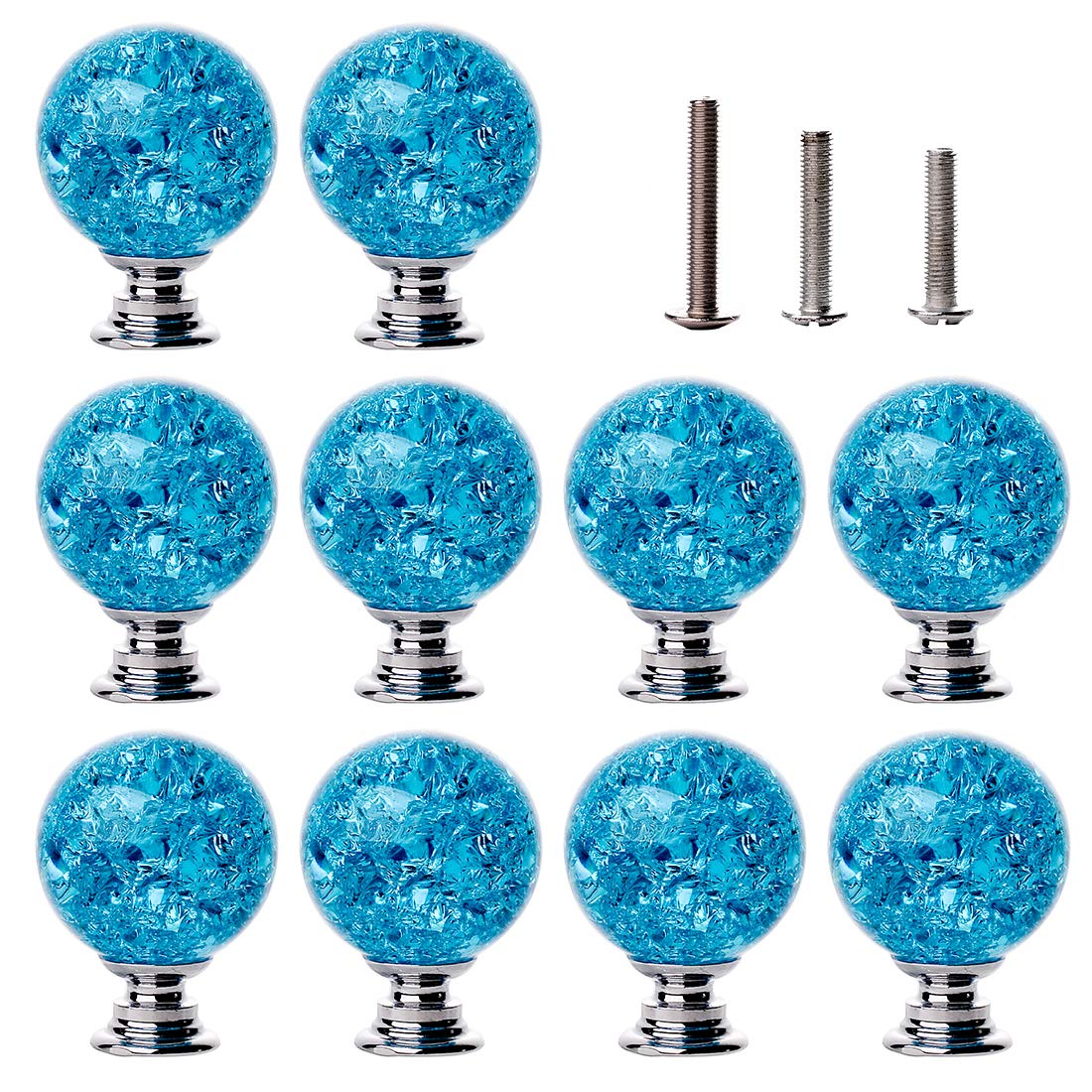 C&Z 10pcs 30mm Crystal Knobs Cupboard Cabinet Handle Drawer Pull with Screw for Kitchen Office Chest Dresser Bathroom Bedroom Wardrobe Lake Blue