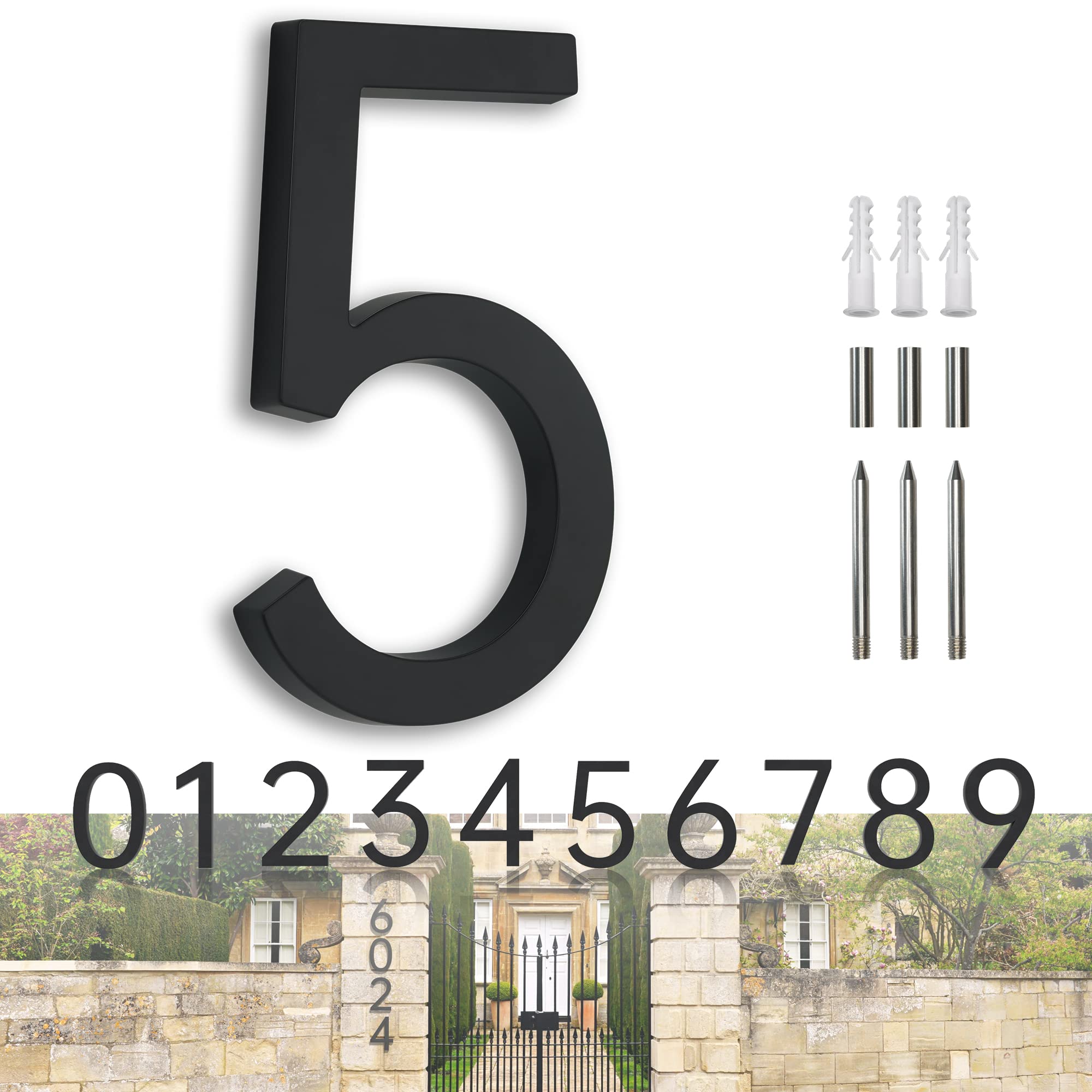House Numbers Large Door Numbers Black House Numbers 7 Inch Metal House Number 3D Floating Exterior Modern - Address Numbers for House Front Door Numbers 5