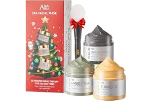 ANAI RUI 3 Pack Face Mask Gift Set,Christmas Facial Mask Set,Turmeric Clay Mask - Green Tea Mud Mask - Dead Sea Minerals Mud Mask Stocking Stuffers for Women &Teen Girl 2.5 oz each