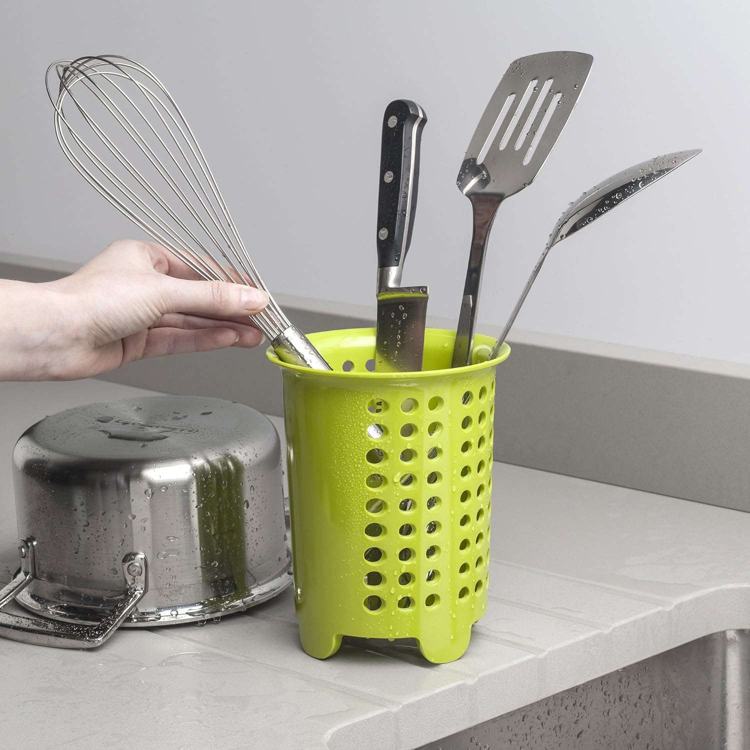 Zeal G231L Melamine Cutlery Drainer/Utensil Pot Lime Green, 14 x 14 x 17 cm - Image 4
