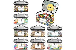 8 Packs XL Black Transparent Toy Storage Bags for Boy Girls,Portable Storage Set for Lego,Reusable Dustproof Travel Organizer