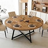 DalyLuxa Large Round Dining Table for 6-8, Wooden Dinner Table with Heavy Duty Metal Pedestal Base, for Kitchen Living Room, Space Saving, 59 Inch, Brown