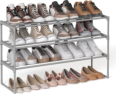 SONGMICS 3-Tier Shoe Rack Storage Organizer Grey 30 x 92 x 55 cm LSA303G01