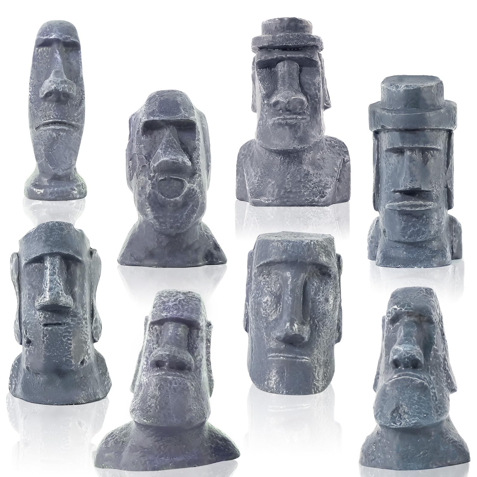 GW 8 Pcs Mini Moai Easter Island Statue Miniature Easter Island ornament Mini Resin Craft Decoration for Living Room and Bed Room Antique Sculpture Desktop Bookshelf