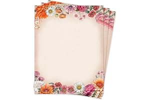 Flower Paper Stationery, Vintage Floral Letterhead Paper 8.5 x 11 Inches, 50 Sheets, Elegant Writing Paper, Pretty Stationary