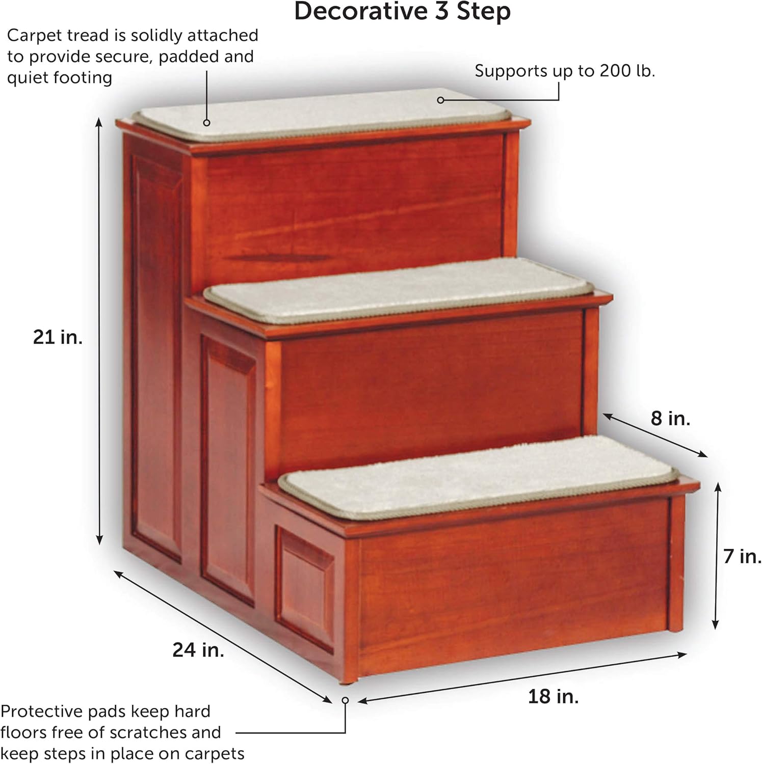 PetSafe CozyUp Wood Pet Steps - 3 Step Pet Stairs with Cherry Finish - Furniture Grade Dog and Cat Stairs - Durable Wooden Frame Supports up to 200 lb - Carpeted Tread and Non-slip Feet Provide Added Security : Pet Supplies