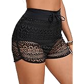 Women's Lace High Waisted Swim Shorts Boy Shorts Bathing Suit Bottoms Bikini Board Shorts Swimsuit