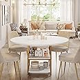 Tribesigns 47 Inches Dining Table Kitchen Tables for Dining Room, 4 People Round Dinner Table with Storage Shelves for Dinner Room Kitchen Living Room, White Gold(Only Table)