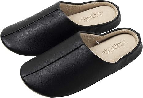 Amazon Co Jp ニッポン スリッパ ルームシューズ Relaxin Home フェイクレザー 24 27cm ブラック やわらかな履き心地 ホーム キッチン