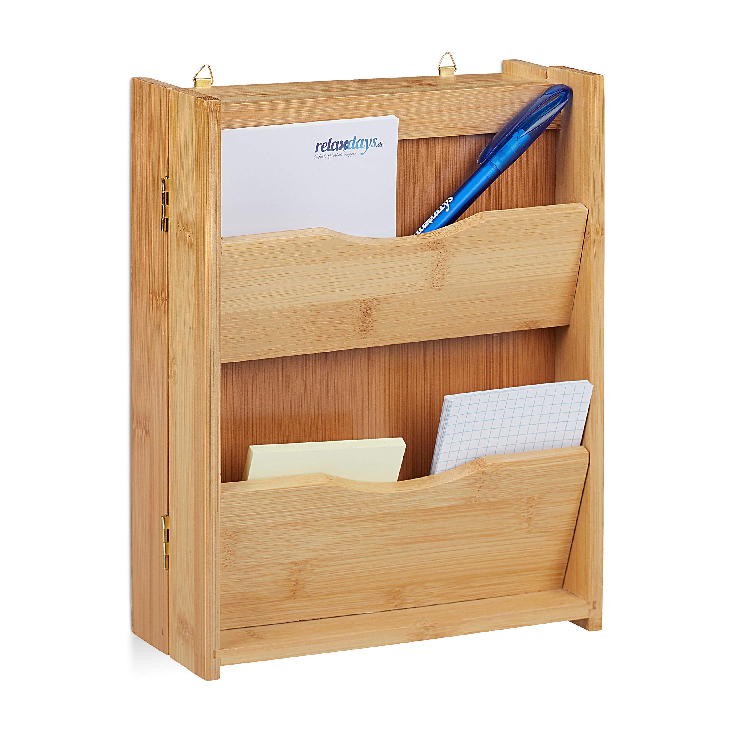 Relaxdays Bamboo Key Cabinet with 6 Hooks, Closes Magnetically, Hanging Key Organiser, HWD: 26x20x9cm, Natural