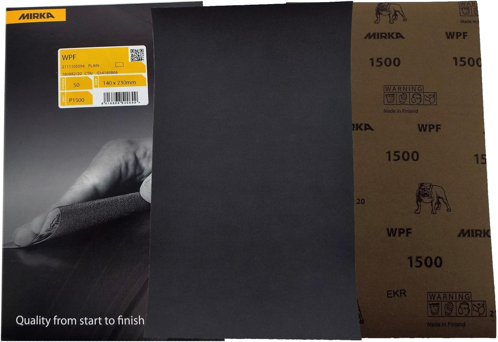 Mirka WPF 140 x 230mm Black Plain Sheets P1500 50 Sheets C Paper/B Paper Suited For Automotive Refinishing/Wood Processing/Metal Processing/Composites Processing/Marine Industry/Vehicles Manufacturing