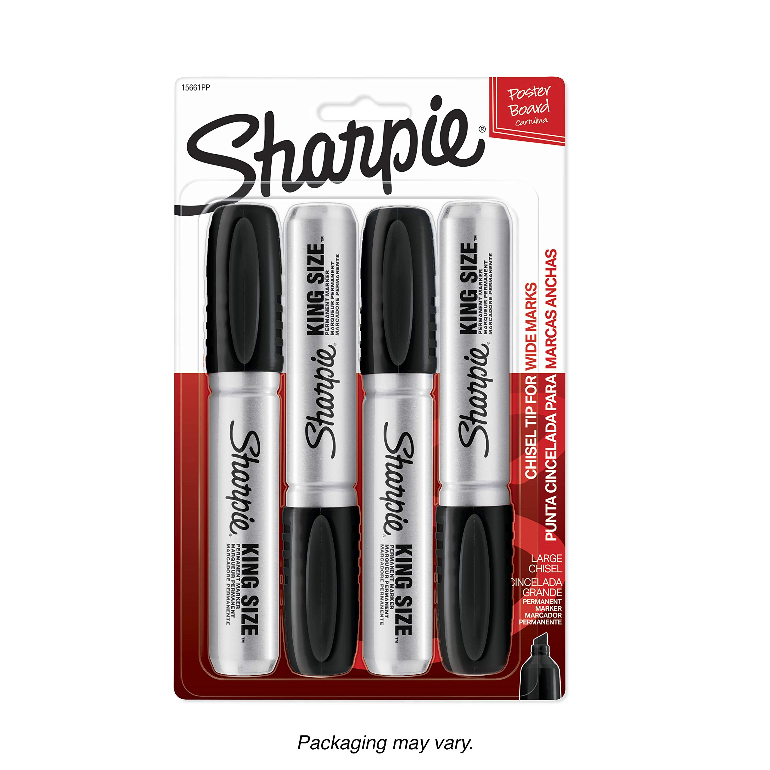 Sharpie 15661PP King Size Permanent Marker, Chisel Tip, Black, 4Count