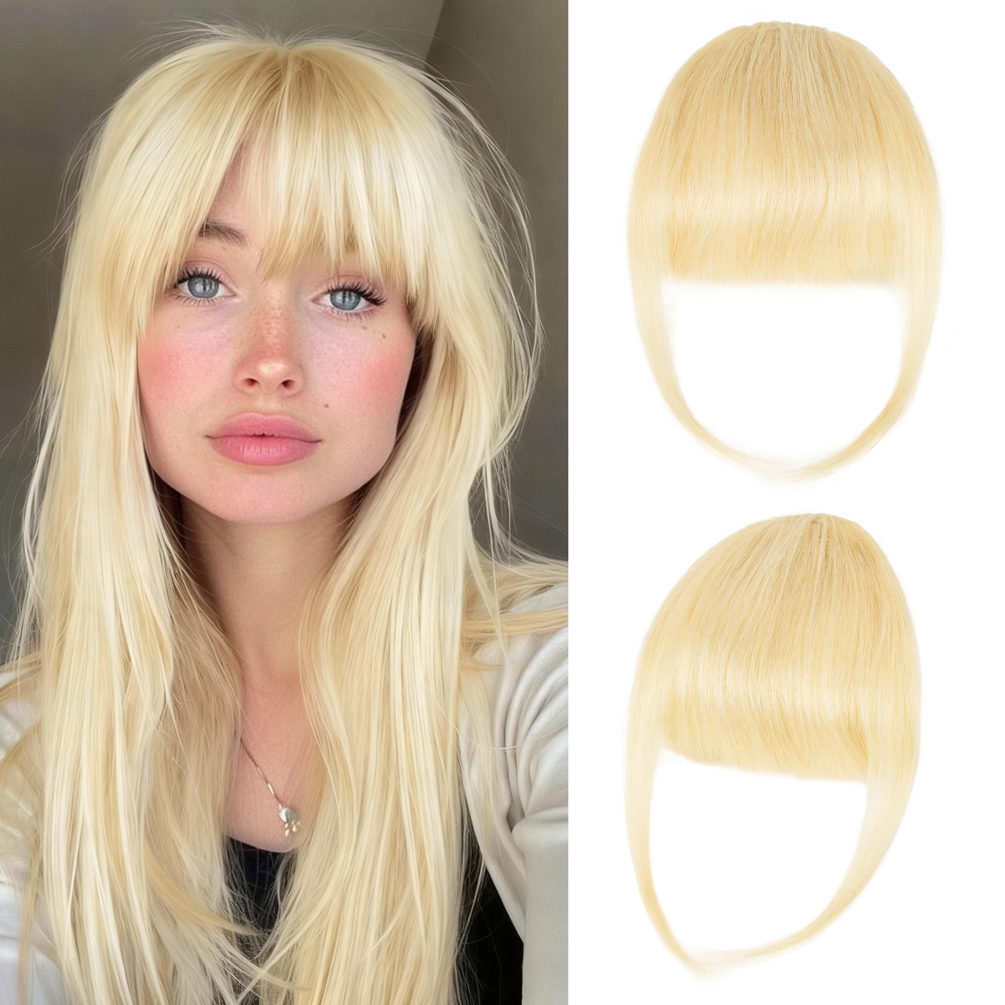 Photo 1 of Yorda Bangs Hair Clip 100% Human Hair Clip in Bangs Fringe with Temples Wispy/French Bangs for Women Natural Looking for Daily Use (Wispy Bangs, Bleach Blonde)
