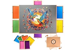 QUNPON 1500 Piece Rotating Wooden Puzzle Board with 6 Drawers & Cover,35” X 26” Jigsaw Puzzle Table Portable Wooden Puzzle Tables Gifts for Women Men Kids