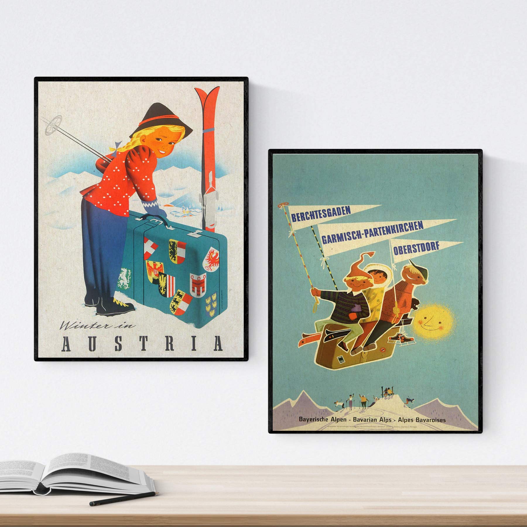 Nacnic Posters vintage. Posters advertising the world. Two sheets vintage children ski. A4 size