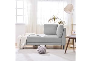 ANWICK 65" Mid-Century Modern Fabric Corner Lounge Chair, Upholstered Indoor Chaise Lounge for Bedroom,Office,Small Living Room & Apartment(Left Armrest) (Grey)