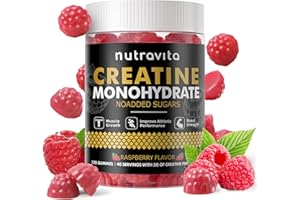 Nutravita Creatine Monohydrate Gummies for Men & Women-5g of Creatine Monohydrate per Serving - Sugar Free,Vegan, Raspberry Flavor, 120 Count