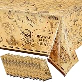 Irenare 12 Pieces Pirate Tablecloth for Party Decor - 54 x 108 Inches Pirate Treasure Map Tablecover Plastic Island Treasure Table Covers Navigation Supplies for Birthday Party Decoration