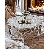 Artloge Silver Mirrored Coffee Table: 31.5 inch Round Crystal Glass Mirror Tabletop Crushed Diamond
