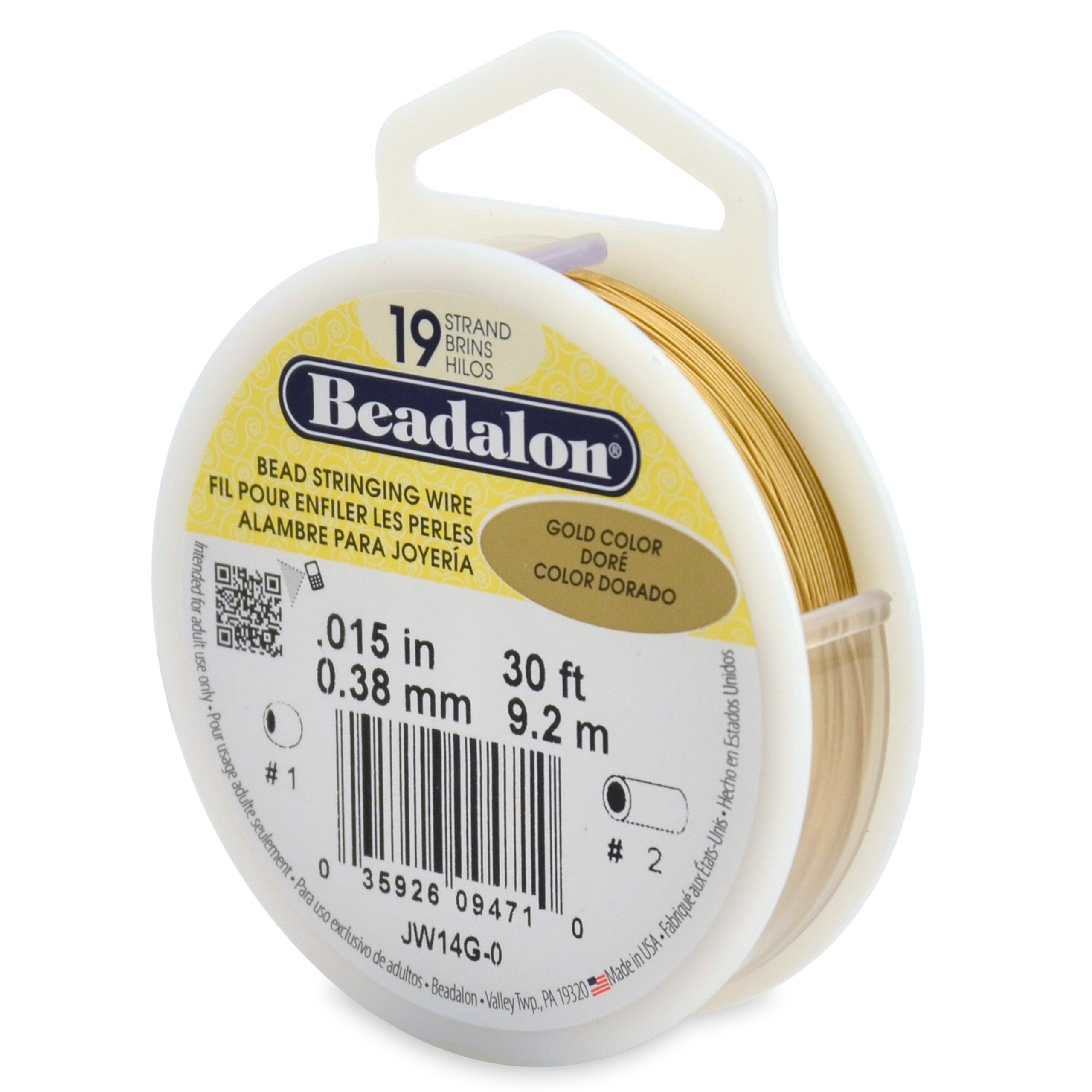 Beadalon 0.38 mm Diameter 9.2 m Reel 19 Strand Wire, Gold