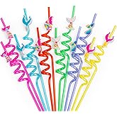 Diumepo 12 Pcs Mermaid Kids Straws for Birthday Party Decorations Supplies, Reusable Plastic Drinking Straws for Welcome Back to School Party Supplies Gift, 2 Cleaning Brushes