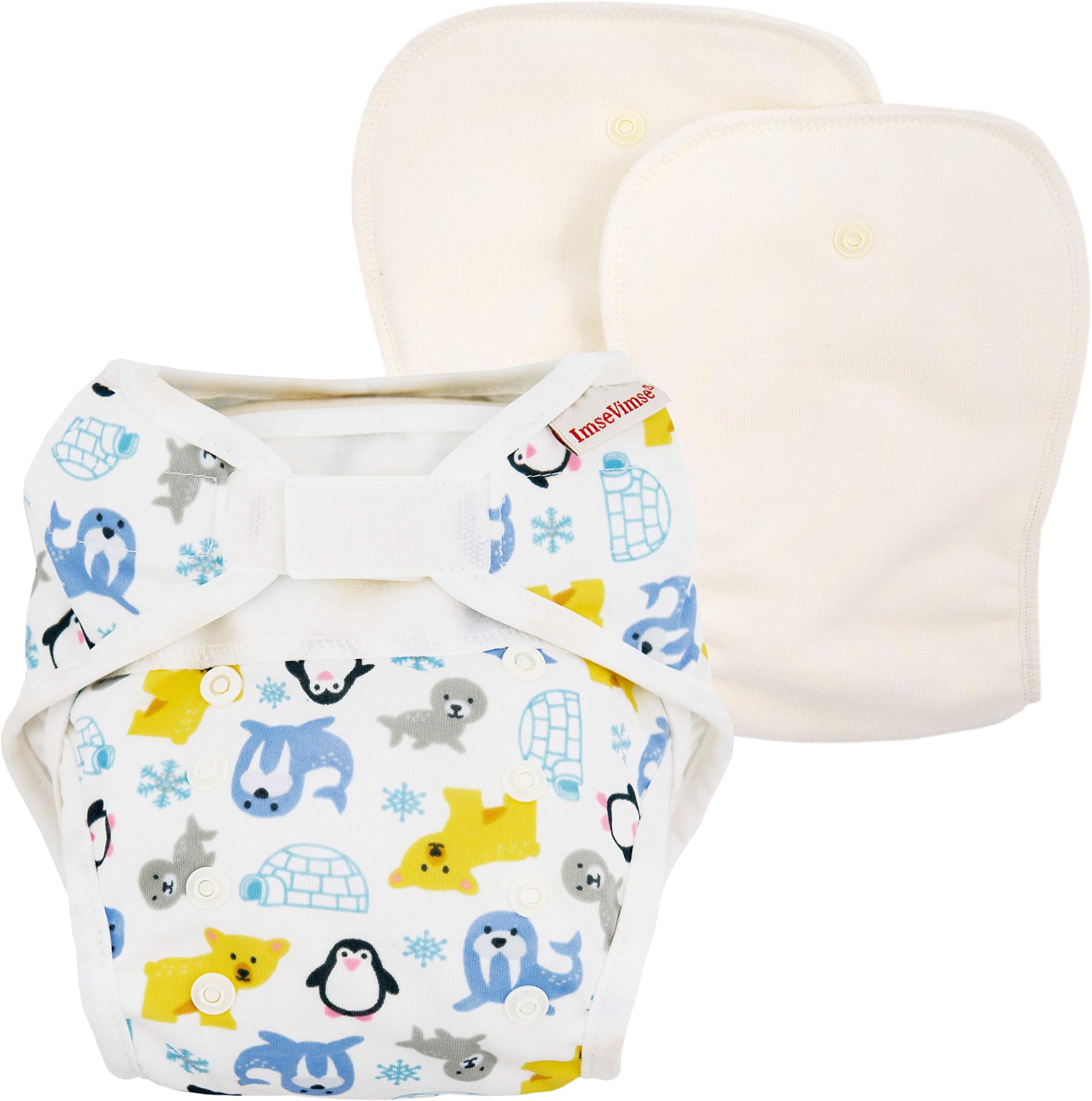 Imse Vimse Reusable One Size Organic Cotton Cloth Diaper Cover Plus Inserts (Snowland)