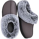 HomeTop Women's Classic Microsuede Memory Foam Slippers Durable Rubber Sole with Warm Faux Fur Collar