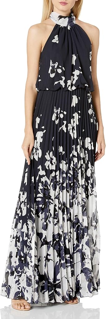 betsy and adam floral chiffon gown
