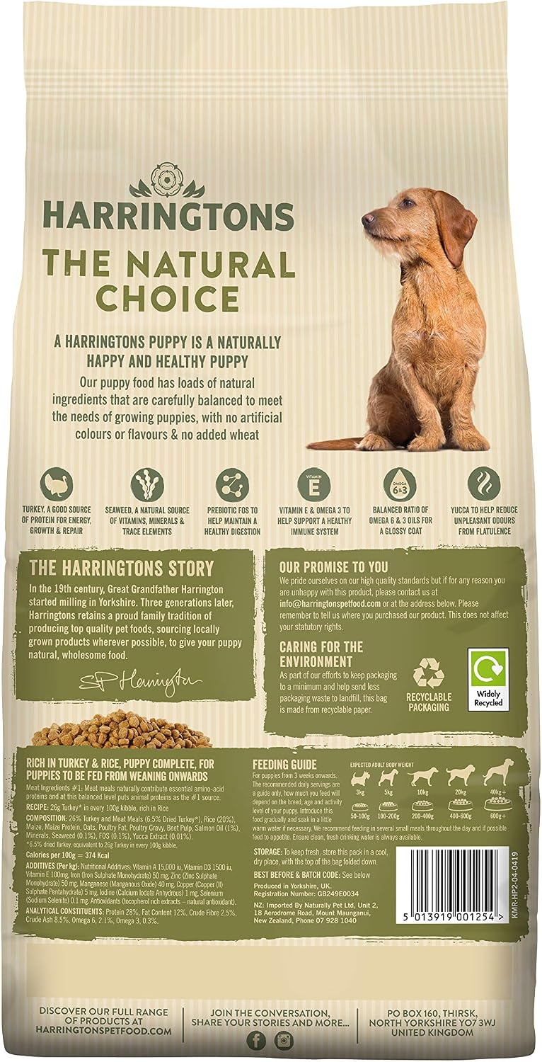 Harringtons Complete Dry Puppy Food Rich In Turkey & Rice 2kg, Pack of 4 - Image 4