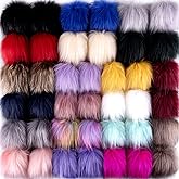 SIQUK 40 Pieces Faux Fur Pom Pom for Hats Fluffy Balls with Elastic Loop for Scarves Gloves Bags Accessories(20 Bright Colors, 2 Pcs for Each Color)