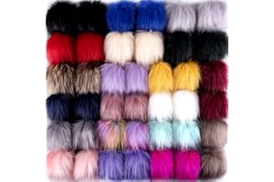 SIQUK 40pcs Faux Fox Fur Pom Pom Balls (20 Bright Colors, 2 Pcs Each) for Hats, Scarves, Gloves, Bags & Accessories
