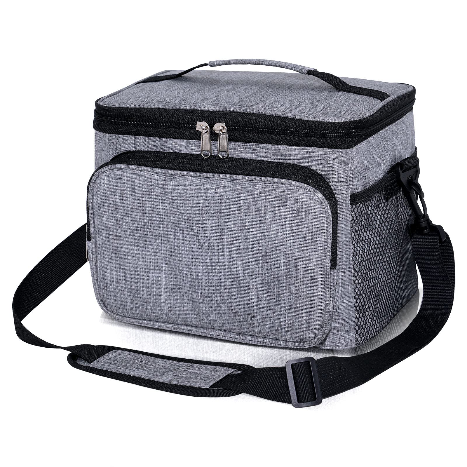 10L Waterproof Insulated Picnic Lunch Bag with Adjustable Shoulder Strap，Large Leakproof Soft Cool Tote Bags for Men/Women/Adult,Thermal Reusable Lunch Box for Work/Camping/Outdoor/BBQ/Party(Grey)