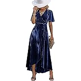 BerryGo Women's Velvet V Neck Wrap Semi Formal Dress Cocktail Party Maxi Dress for Wedding Guest