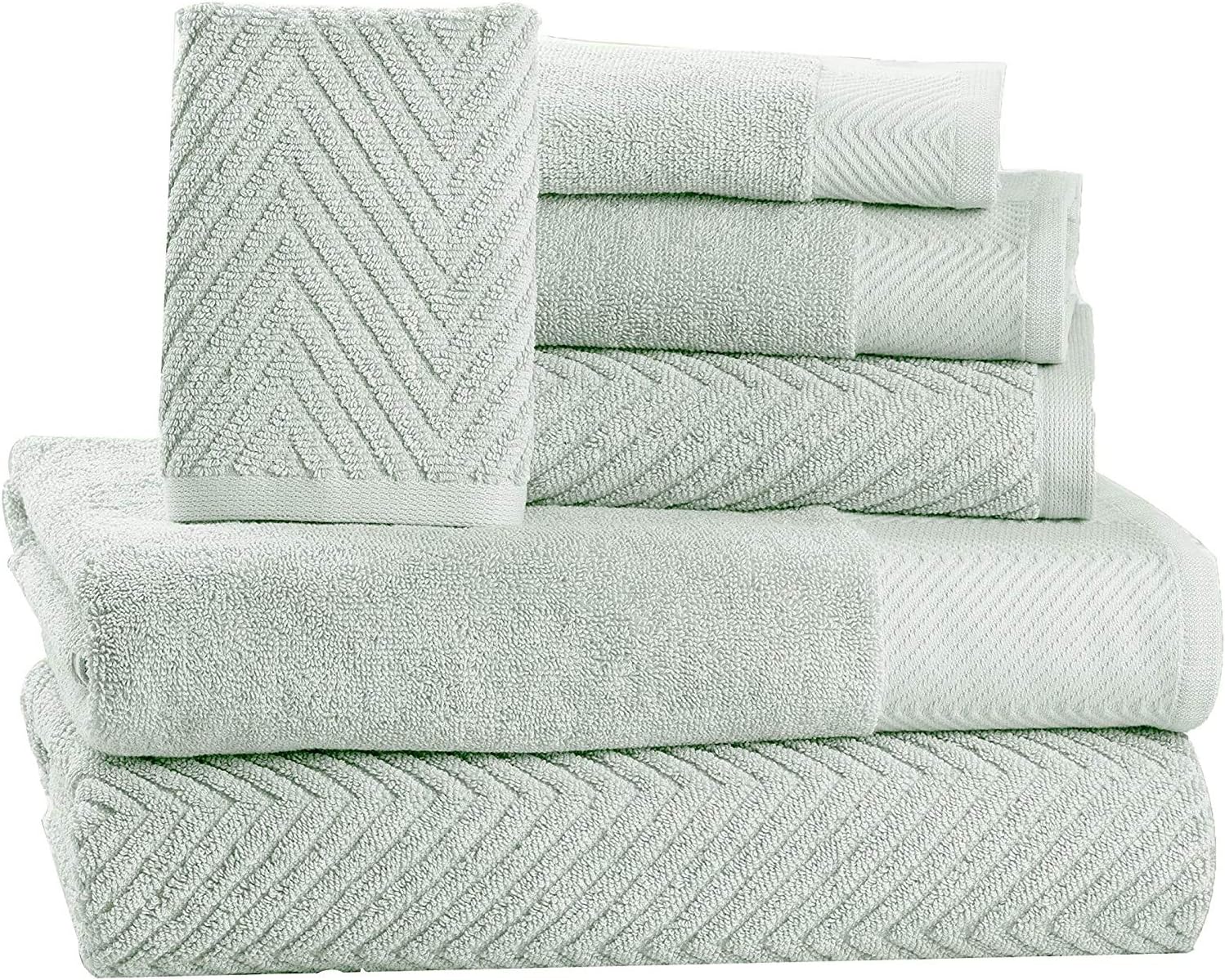 6 Piece Bath Towel, 100% Cotton 600 GSM Chevron Towel Set, 2 Bath Towels, 2 Hand Towels, 2 Wash Cloths Extra Soft Fluffy, Highly Absorbent Quick-Dry Luxurious Hotel Spa Quality Towels - (Jade): Home & Kitchen