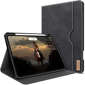 Case for iPad Pro 11 Inch 2nd Generation 2020&2018 with Pencil Holder Folio Leather Stand Smart Cover with Pocket Auto Sleep/Wake Support 2nd Gen Apple Pencil Wireless Charging (Crow Black)