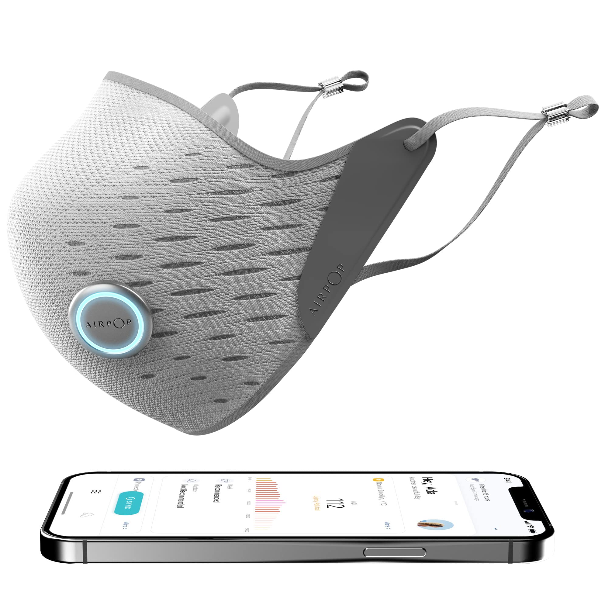 AIRPOP Unisex's Active Face Mask, Grey/White, One Size