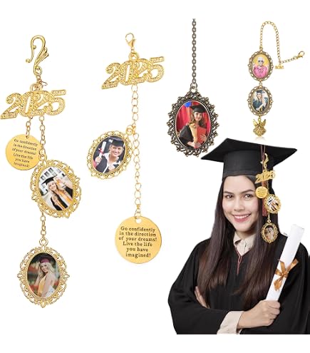 8-Pack Graduation Cap Photo Charms - Silver Memorial Tassel Charms For Class Of 2025 - DIY Cap Topper Decorations & Gifts
