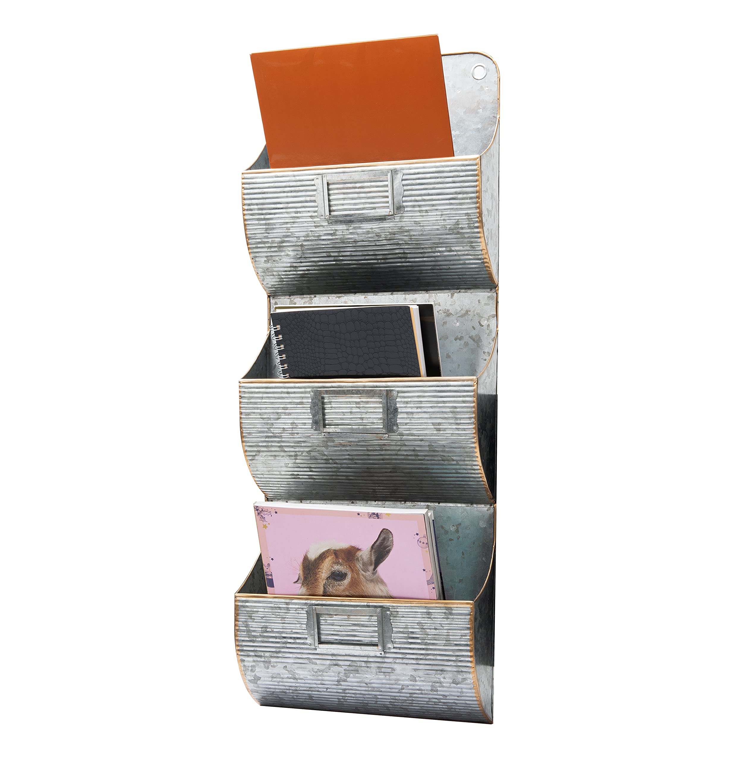Mind Reader File Organizer, Office Organization, Magazine Rack, Wall Mount, Galvanized Metal, 12″ L x 3.75″ W x 32.25″ H, Silver