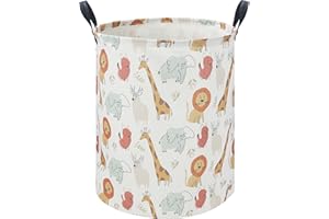 HKEC 19.7" Laundry Basket,Kids Dirty Clothes Laundry Hamper,Waterproof Toys Storage Bin,Room Decor,Gift Baskets,Baby Nursery Hamper(Line Animals)