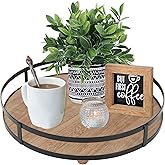 Defined Deco 12in Decorative Tray-Round Serving Tray with Metal Handle-Decorative Trays for Home Decor,Living Room Decor,Coffee Table Decor,Rustic Wooden Tray for Kitchen Table Decor,Dining Table.