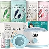 LANSLEYWAX Digital Waxing Kit for Women Men - Blue Waxing Machine with 39 Accessories - Hard Wax Kit for Arms Legs Brazilian Bikini Facial Sensitive Skin, Wax Warmer Hair Removal for Home/Salon Use
