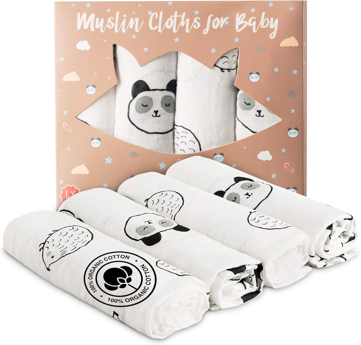 Mussole Babydecken 100% Bambus - 3 Stück 120x120 Cm, GOTS Zertifiziert