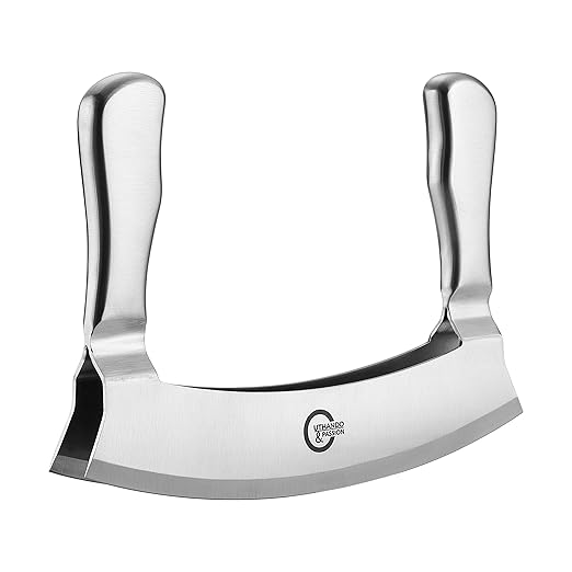 UTHANDO & PASSION Extra großes zweischneidiges Wiegemesser mit 22,5 cm - 5 Jahre Garantie - Kraftsparend & Schnell