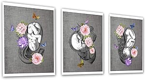 OBGYN Obstetrics Anatomy Floral Wall Art set of 3 unframed Medical Decor