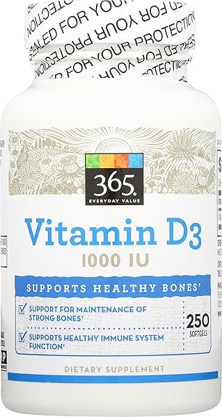 365 EVERYDAY VALUE, VITAMIN D3 1000 IU, CAPSULE, 250 CT