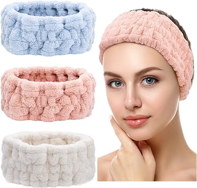 Chuangdi 3 Pieces Spa Headband Women Microfibre Fleece 35cm Circumference